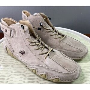 DBECK Men Casual High Top Shoes Suede Hiking Lace-Up Boots Beige US12/EU46 NEW